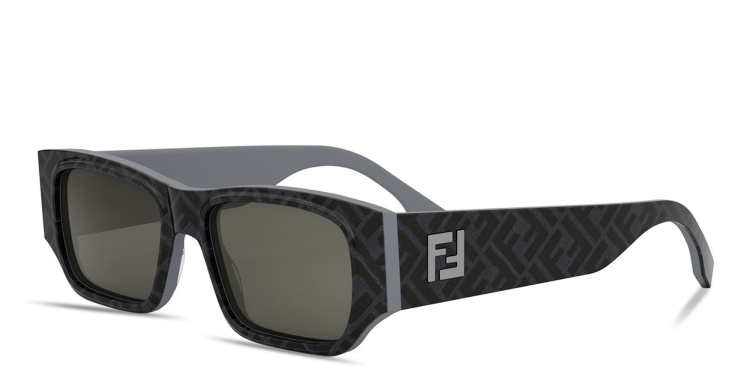 Shop FENDI FF Squared Grey Rectangular Sunglasses in Grey online.