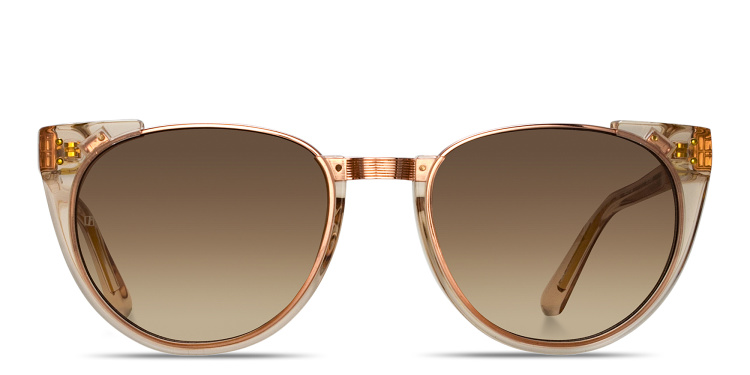 Shop LINDA FARROW Iris Oval Sunglasses in Brown online.