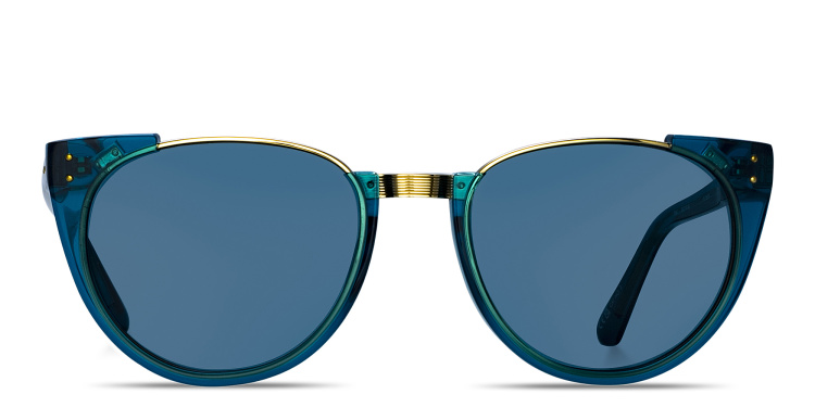 Shop LINDA FARROW Iris Oval Sunglasses in Blue online.