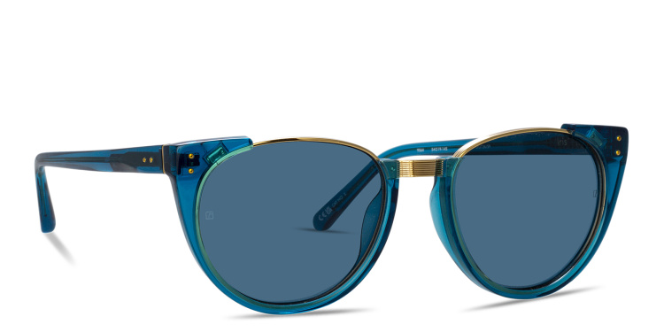 Shop LINDA FARROW Iris Oval Sunglasses in Blue online.