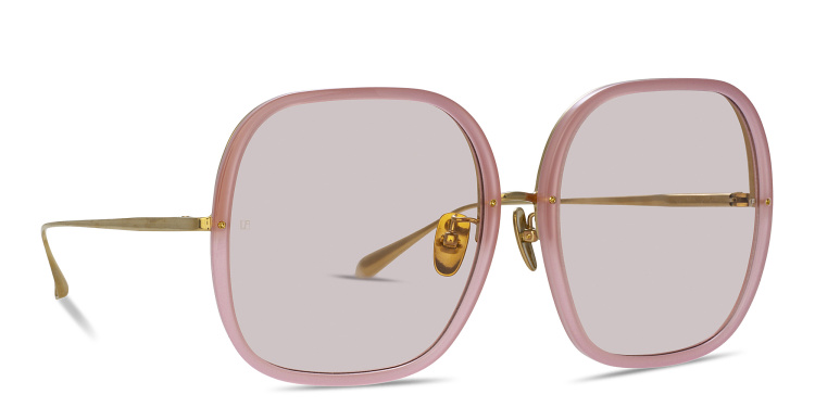 Shop LINDA FARROW Celia Oversized Square Sunglasses in Pink online.