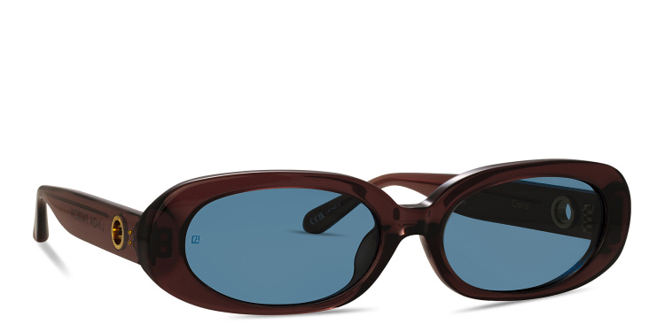 Shop LINDA FARROW Cara Oval Sunglasses in Brown online.