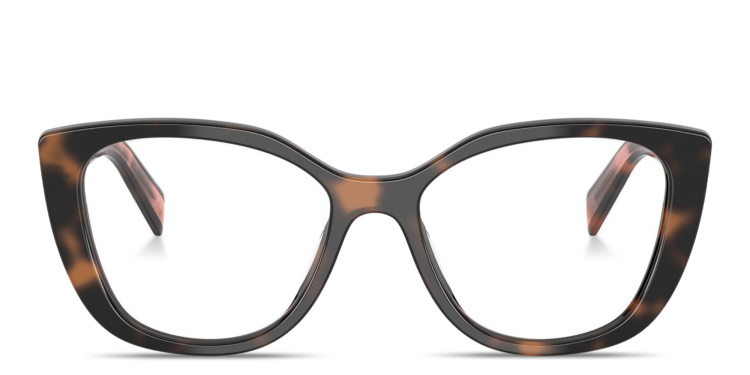 Shop PRADA Logo Signature Cat-Eye Eyeglasses in tortoise online.