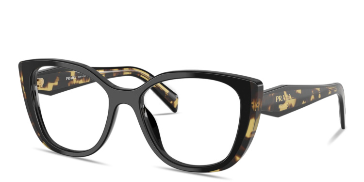 Shop PRADA Logo Signature Cat-Eye Eyeglasses in Black online.