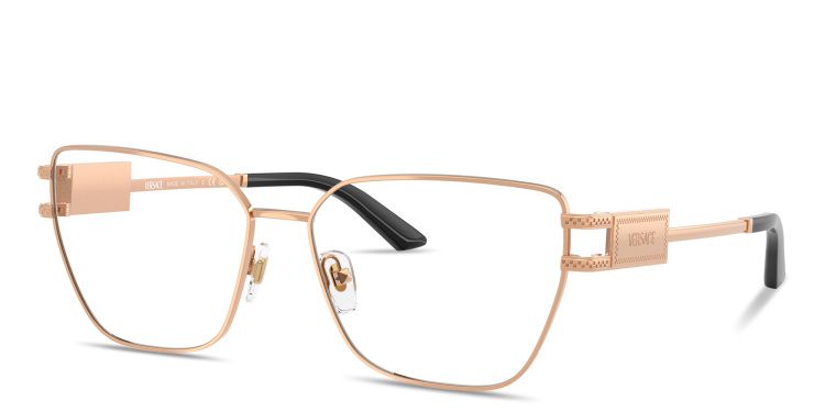Shop VERSACE Damier Plaque Wide Pillow Eyeglasses in Gold online.