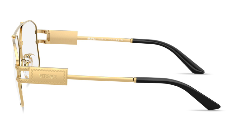 Shop VERSACE Damier Plaque Wide Irregular Eyeglasses in Gold online.