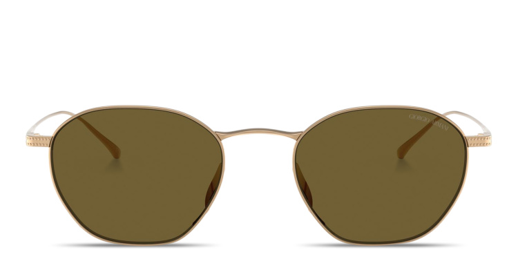 Shop GIORGIO ARMANI Engraved Logo Square Sunglasses in Gold online.