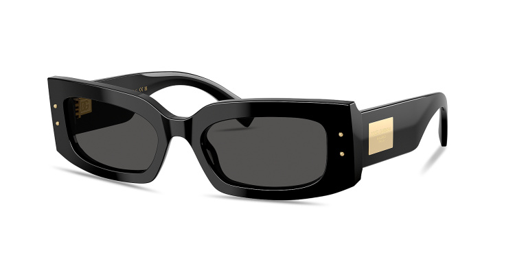 Shop Dolce & Gabbana Engraved Logo Rectangle Sunglasses in Black online.