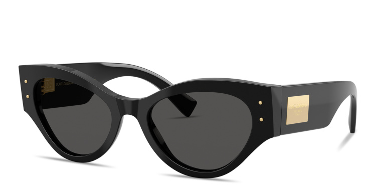 Shop Dolce & Gabbana Engraved Logo Cat-Eye Sunglasses in Black online.