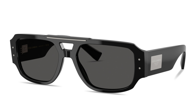 Shop Dolce & Gabbana Engraved Logo Aviator Sunglasses in Black online.