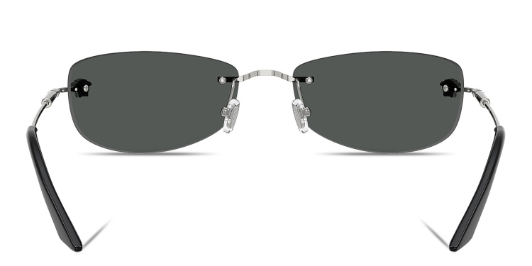 Shop VERSACE Runway Rimless Rectangle Sunglasses in Silver online.