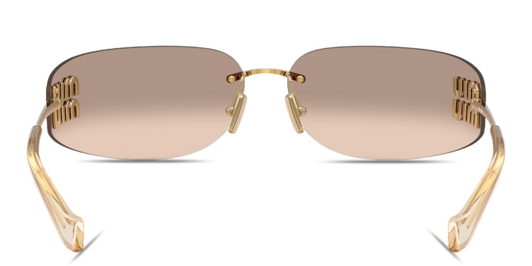 تسوق نظارات شمسية واسعة بدون إطار على شكل قناع بشعار العلامة العمودي ميو ميو بلون ذهبي أونلاين.