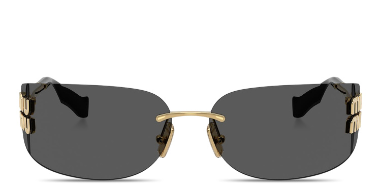 تسوق نظارات شمسية واسعة بدون إطار على شكل قناع بشعار العلامة العمودي ميو ميو بلون ذهبي أونلاين.