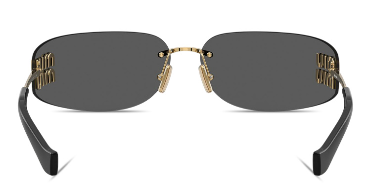 تسوق نظارات شمسية واسعة بدون إطار على شكل قناع بشعار العلامة العمودي ميو ميو بلون ذهبي أونلاين.