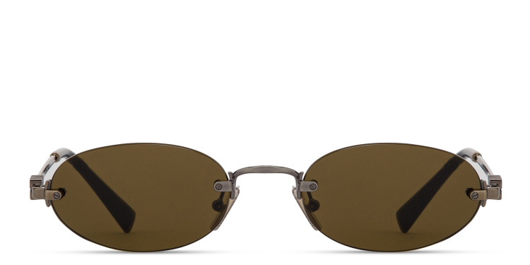 تسوق نظارات شمسية بيضاوية بدون إطار بشعار العلامة العمودي ميو ميو بلون ذهبي أونلاين.