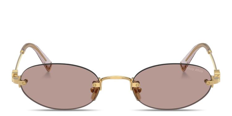 تسوق نظارات شمسية بيضاوية بدون إطار بشعار العلامة العمودي ميو ميو بلون ذهبي أونلاين.