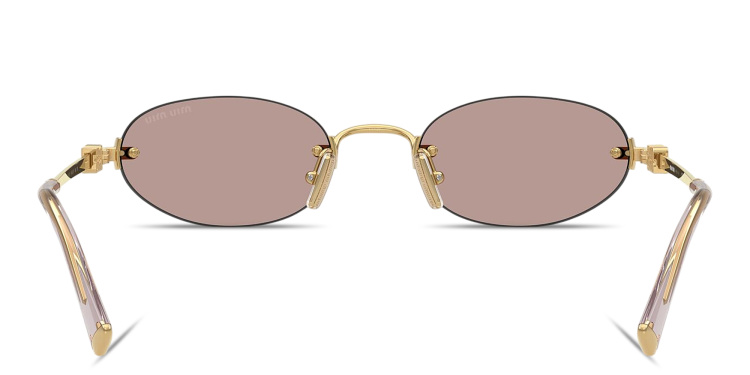 تسوق نظارات شمسية بيضاوية بدون إطار بشعار العلامة العمودي ميو ميو بلون ذهبي أونلاين.