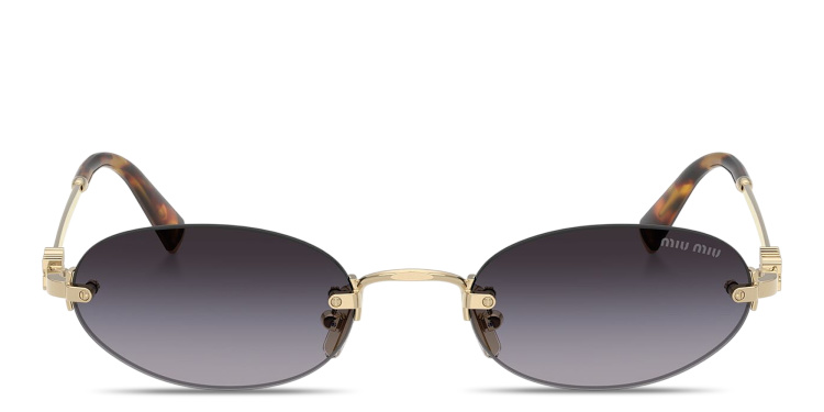 تسوق نظارات شمسية بيضاوية بدون إطار بشعار العلامة العمودي ميو ميو بلون ذهبي أونلاين.