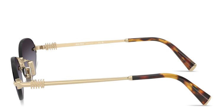 تسوق نظارات شمسية بيضاوية بدون إطار بشعار العلامة العمودي ميو ميو بلون ذهبي أونلاين.