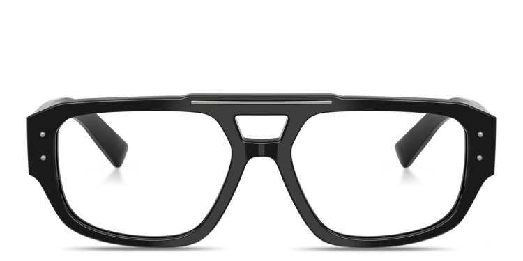 Shop Dolce & Gabbana Engraved Logo Wide Pilot Eyeglasses in Black online.