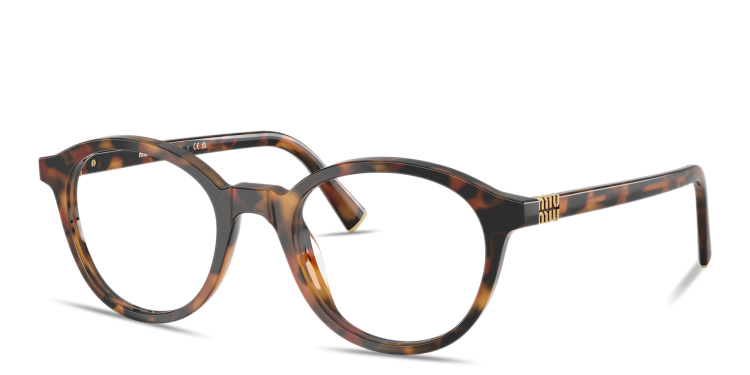 Shop MIU MIU Vertical Logo Panthos Eyeglasses in Havana online.