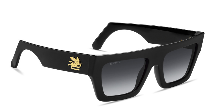 Shop ETRO Pegasus Unisex Rectangle Sunglasses in Black online.