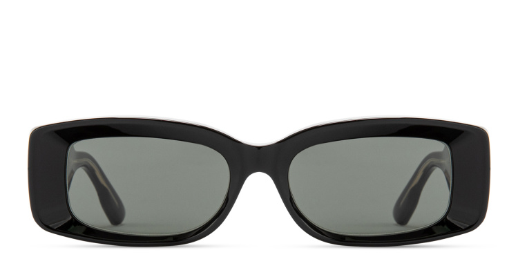 Shop GUCCI Rivets Rectangle Sunglasses in Black online.