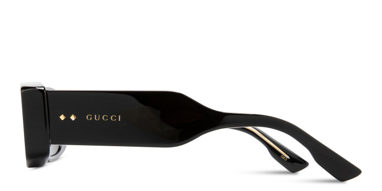Shop GUCCI Rivets Rectangle Sunglasses in Black online.