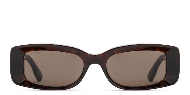 Shop GUCCI Rivets Rectangle Sunglasses in Havana online.