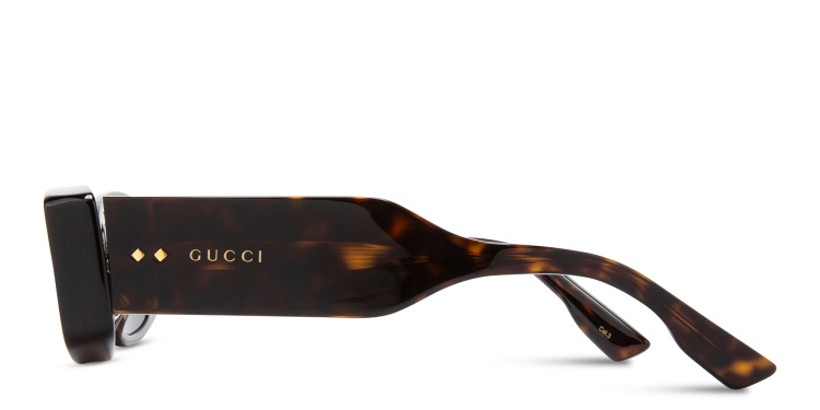 Shop GUCCI Rivets Rectangle Sunglasses in Havana online.