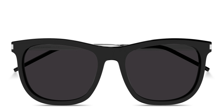 Shop SAINT LAURENT Engraved Logo Round Eyeglasses in Black online.