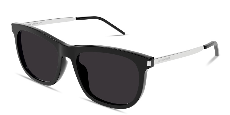 Shop SAINT LAURENT Engraved Logo Round Eyeglasses in Black online.