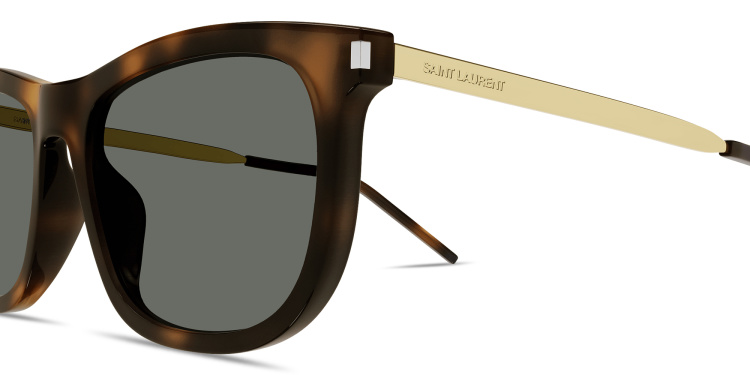 Shop SAINT LAURENT Engraved Logo Round Eyeglasses in Havana online.