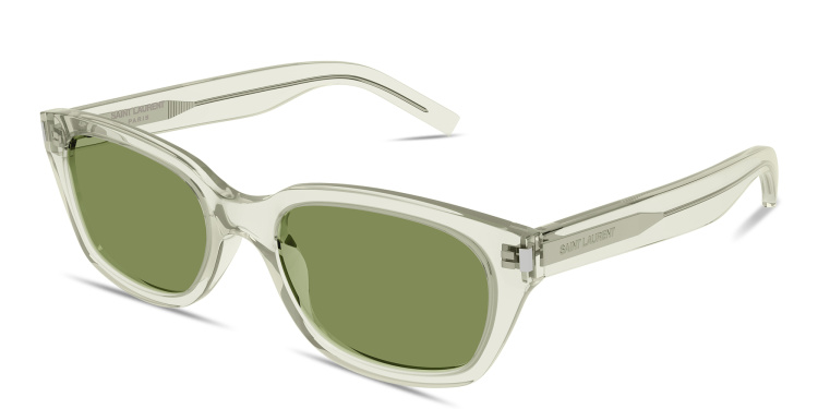Shop SAINT LAURENT Lettering Unisex Rectangle Sunglasses in Green online.