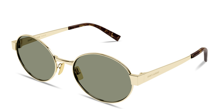 تسوق نظارات شمسية بيضاوية بالشعار المنقوش سان لوران بلون ذهبي أونلاين.