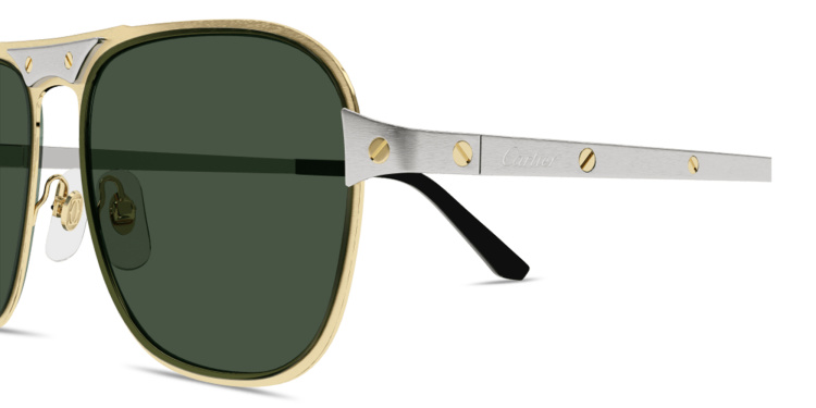 Shop Cartier Santos de Cartier Rectangle Sunglasses in Silver online.