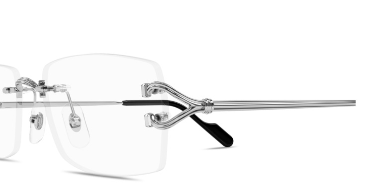 Shop Cartier Signature C de Cartier Wide Rimless Rectangle Eyeglasses in Silver online.