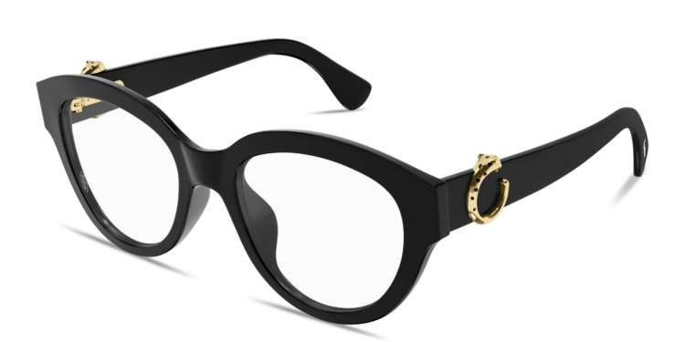 Shop Cartier Panthère de Cartier Round Eyeglasses in Black online.