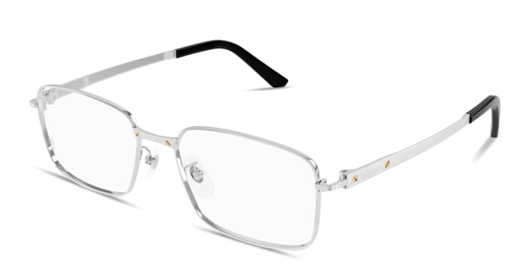 Shop Cartier Santos de Cartier Wide Rectangle Eyeglasses in Silver online.