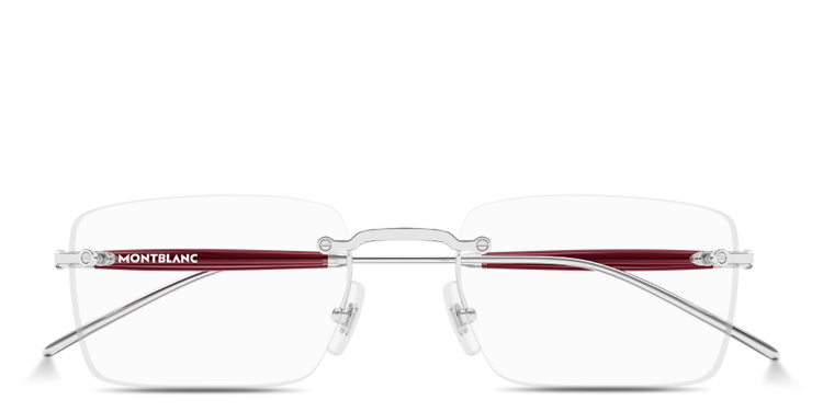Shop MONTBLANC Snowcap Wide Rimless Rectangle Eyeglasses in Silver online.
