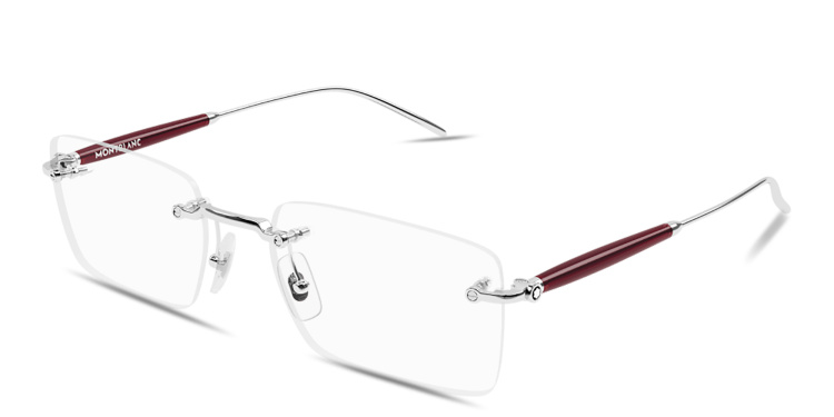 Shop MONTBLANC Snowcap Wide Rimless Rectangle Eyeglasses in Silver online.