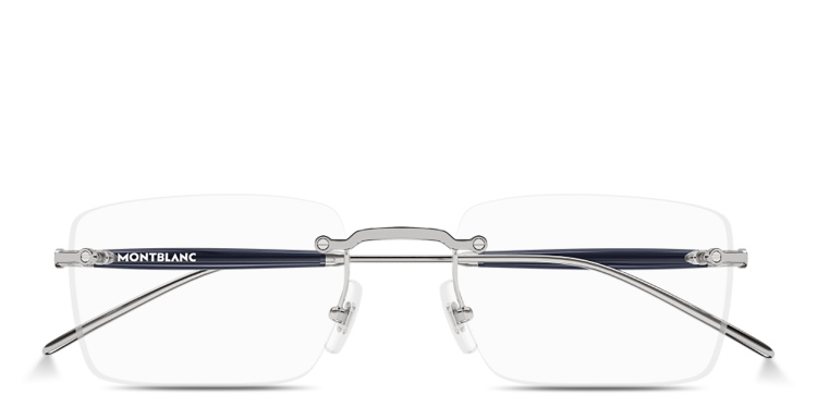 Shop MONTBLANC Snowcap Wide Rimless Rectangle Eyeglasses in Silver online.