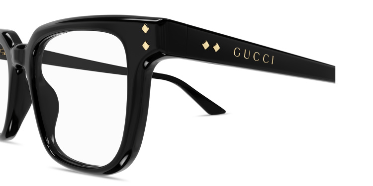Shop GUCCI Logo Signature Square Eyeglasses in Black online.