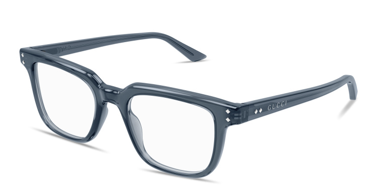 Shop GUCCI Logo Signature Square Eyeglasses in Blue online.