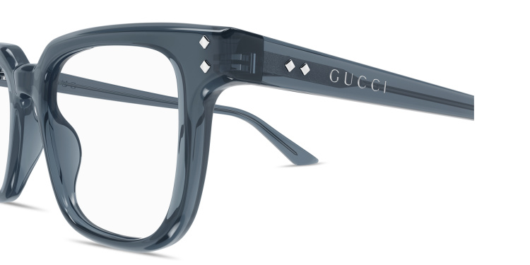 Shop GUCCI Logo Signature Square Eyeglasses in Blue online.