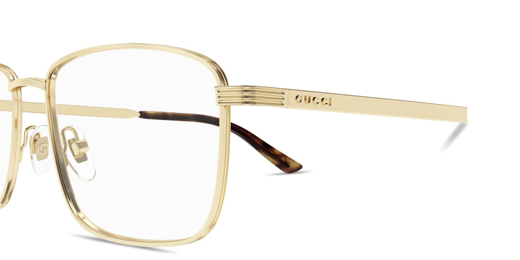 Shop GUCCI Embossed Logo Signature Rectangle Eyeglasses in Gold online.