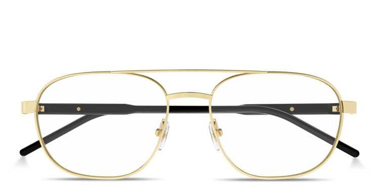 Shop GUCCI Logo Signature Wide Aviator Eyeglasses in Gold online.