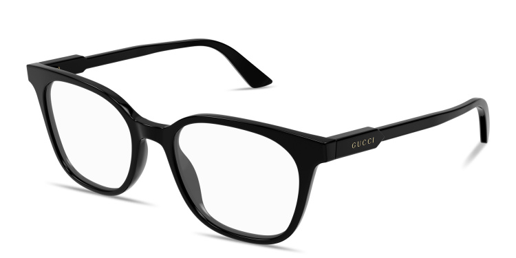 Shop GUCCI Logo Lettering Square Eyeglasses in Black online.