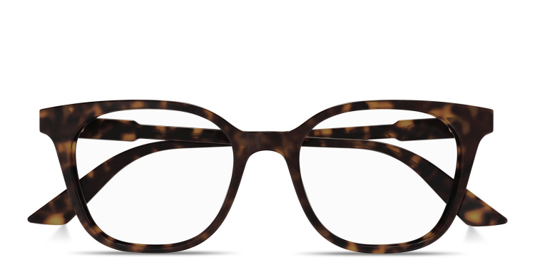 Shop GUCCI Logo Lettering Square Eyeglasses in Havana online.
