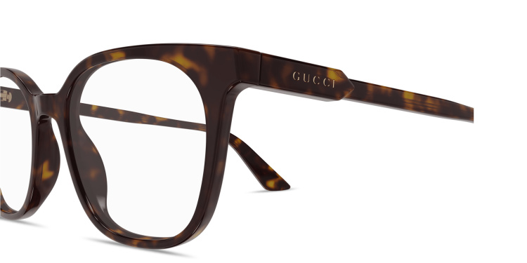 Shop GUCCI Logo Lettering Square Eyeglasses in Havana online.